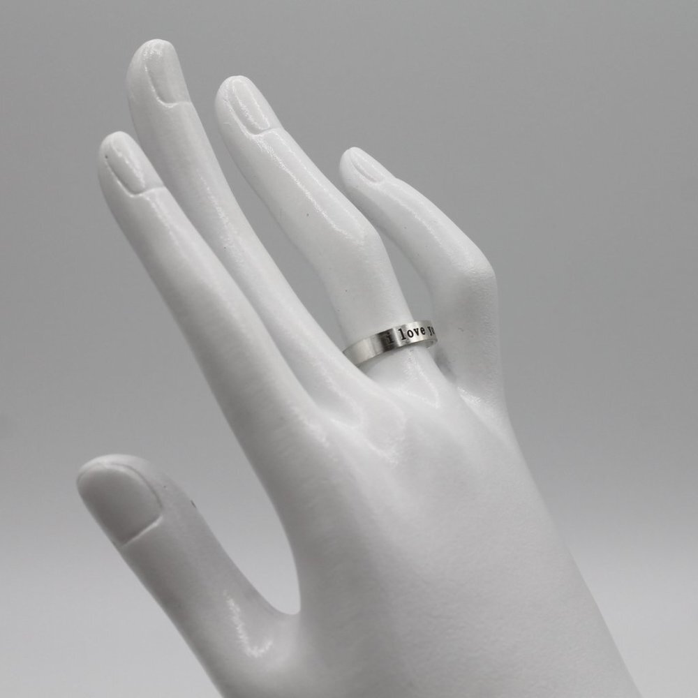 Jewelry ring band I Love You romantic adjustable silver tone simple minimalist - Picture 3 of 7